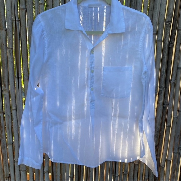 Nygårds Anna crisp white linen half button tunic shirt S - Picture 3 of 10